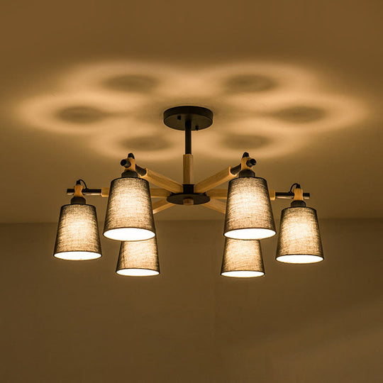 Contemporary Fabric Ceiling Pendant Light - 6 Heads Black/White Chandelier Fixture Black