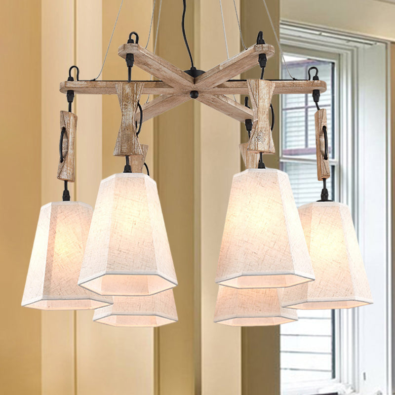 Contemporary Hexagon Chandelier Lamp With 6 Heads In Black White Or Flaxen For Dining Room