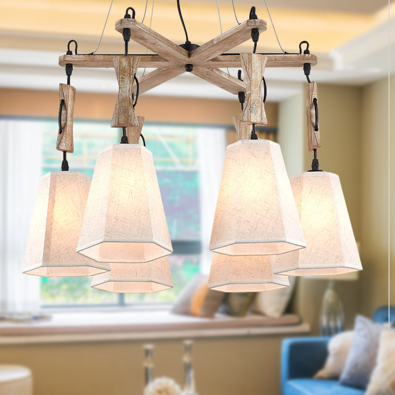 Contemporary Hexagon Chandelier Lamp With 6 Heads In Black White Or Flaxen For Dining Room