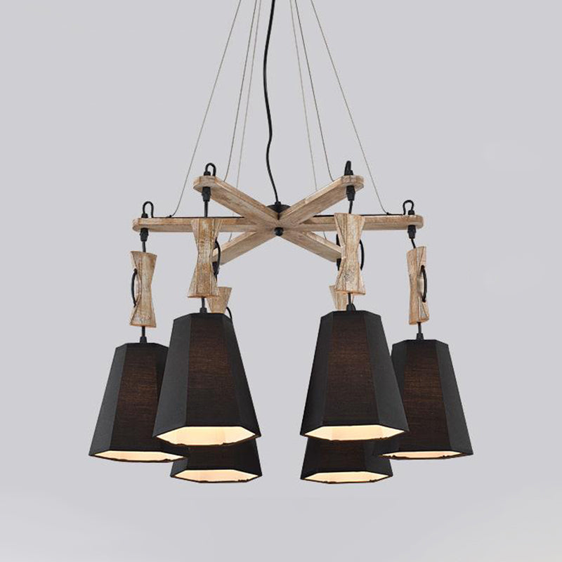 Contemporary Hexagon Chandelier Lamp With 6 Heads In Black White Or Flaxen For Dining Room