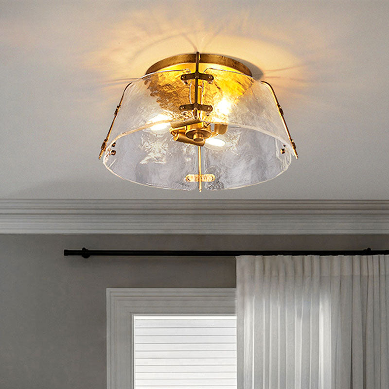 Traditional Brass Flush Mount Lamp With 3 Water Glass Shade Living Room Ceiling Light Fixture