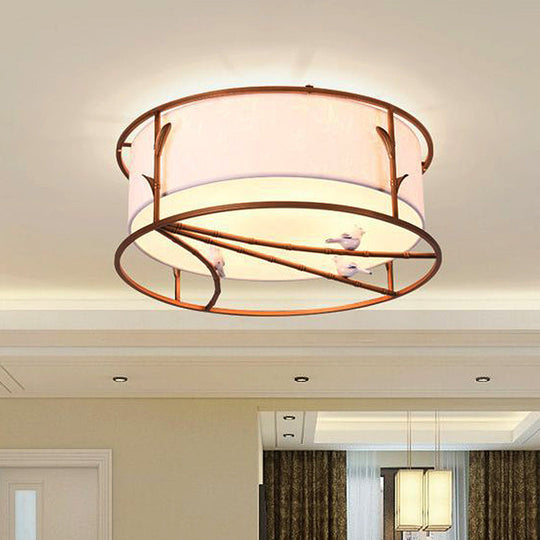 Traditional Brown Drum Ceiling Flush Lighting - Fabric Shade Multiple Sizes Heads Bedroom Mount