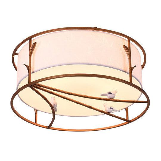 Traditional Brown Drum Ceiling Flush Lighting - Fabric Shade Multiple Sizes Heads Bedroom Mount