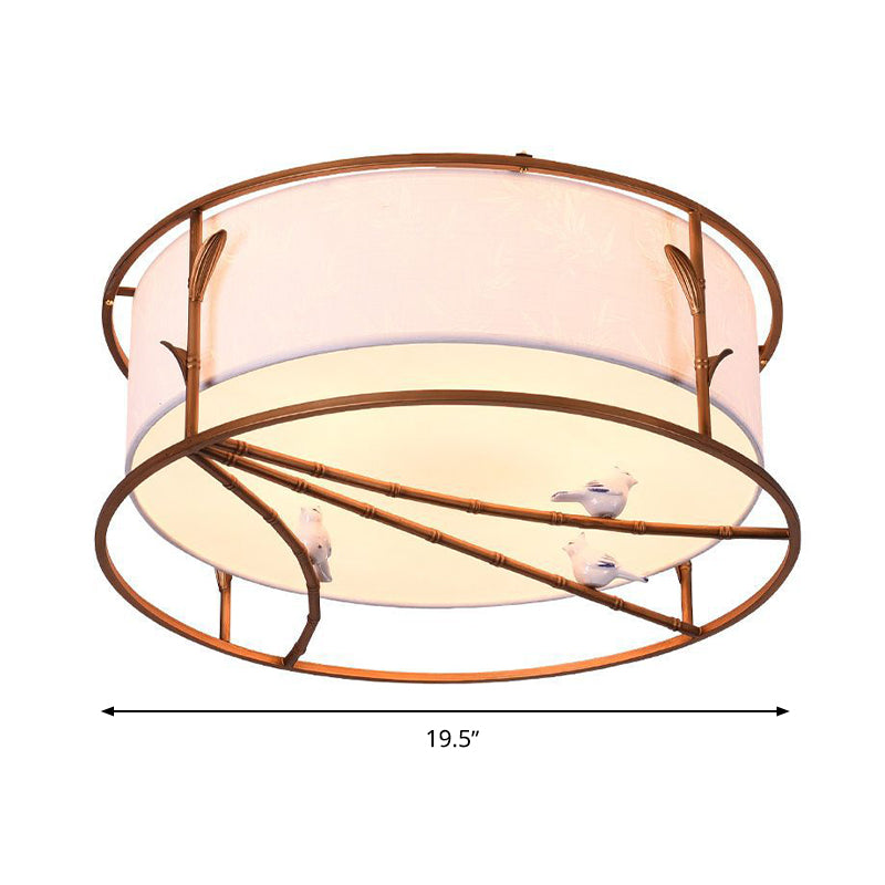 Traditional Brown Drum Ceiling Flush Lighting - Fabric Shade Multiple Sizes Heads Bedroom Mount