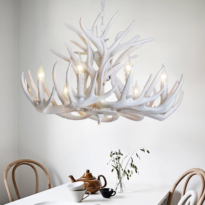 White Antler Chandelier Lighting Rustic Resin 21.5’/25.5’/27.5’ Wide 9/12 Heads Living Room
