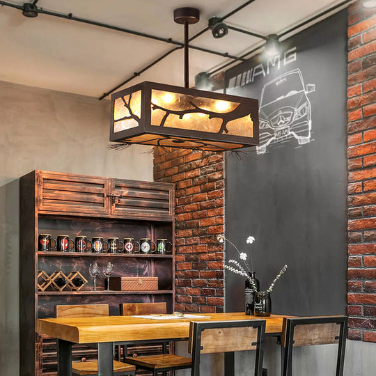 Rustic 6 - Head Semi Flush Mount Ceiling Light With Mica Sheet Shade