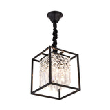 Modern Black Square Suspension Pendant Chandelier - Crystal Rod 2 Heads Corridor Lighting