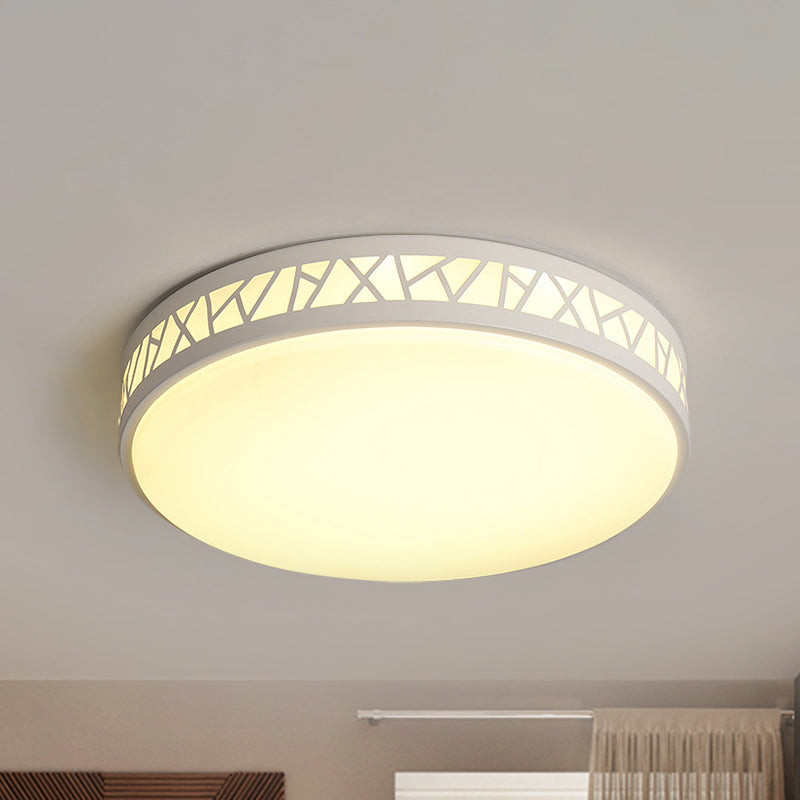 Metallic Drum Led Flush Ceiling Light - Modern White Flushmount Lighting For Bedroom