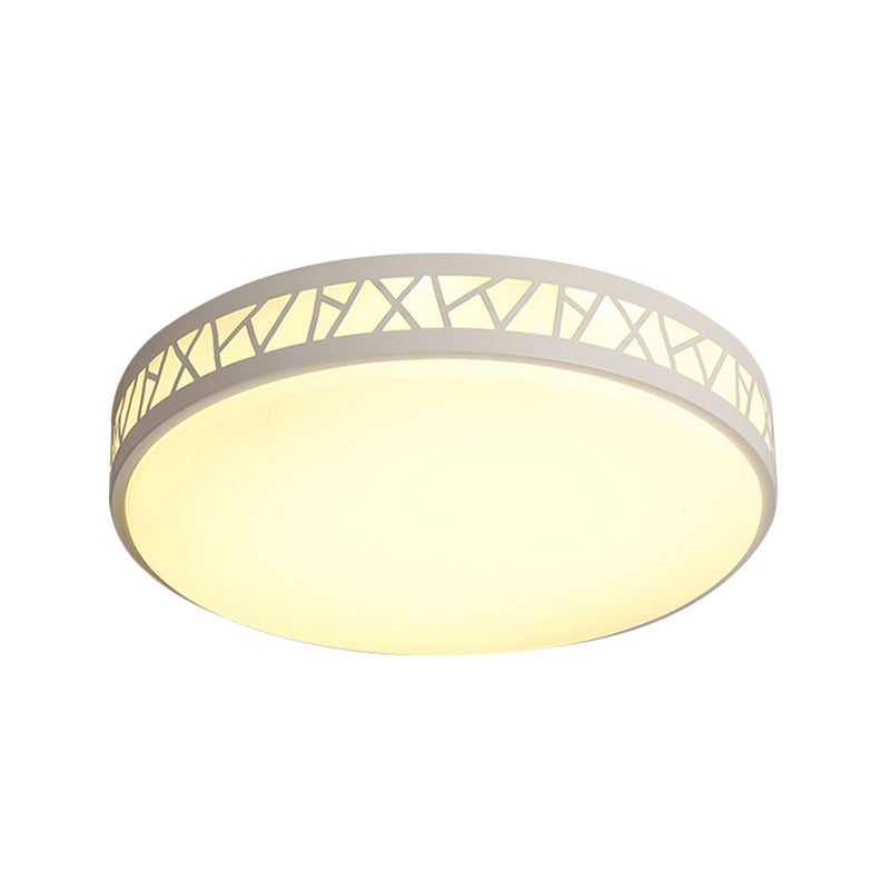 Metallic Drum Led Flush Ceiling Light - Modern White Flushmount Lighting For Bedroom