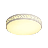 Metallic Drum Led Flush Ceiling Light - Modern White Flushmount Lighting For Bedroom