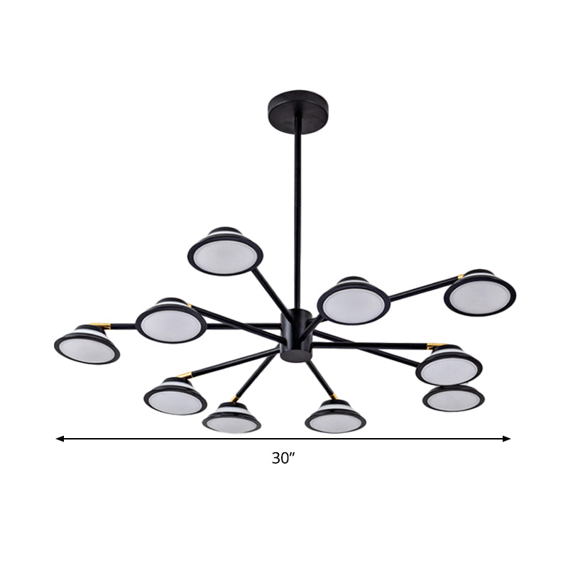 Contemporary Black Starburst Chandelier: Metal Pendant Light With 10 Heads - Ideal For Living Room