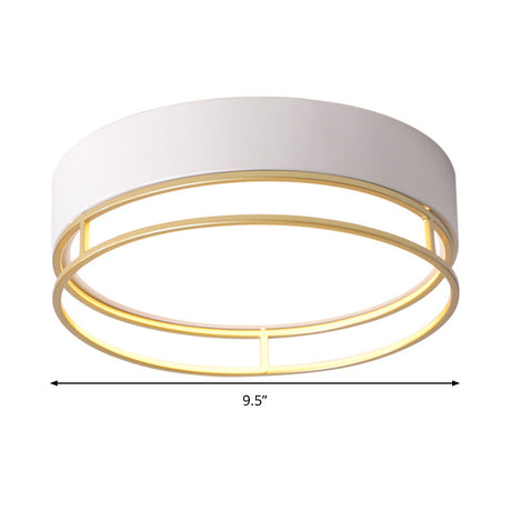 Modern Metal Drum Flush Mount Led Ceiling Light - Corridor White Warm/White/3 Color Lighting