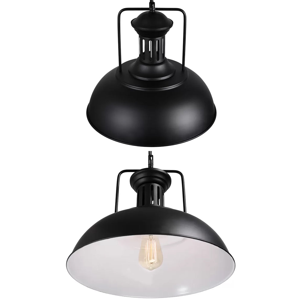 Retro Stylish Metal Pendant Lighting - 1 Bulb 13’/14’/16’ Diameter Bowl Black/White Inner/White
