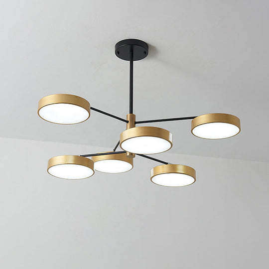 Pendelleuchte aus Metall im schlichten Stil mit 6 Köpfen, Gold/Weiß – Hängende Deckenleuchte für das Wohnzimmer im Zweigstil