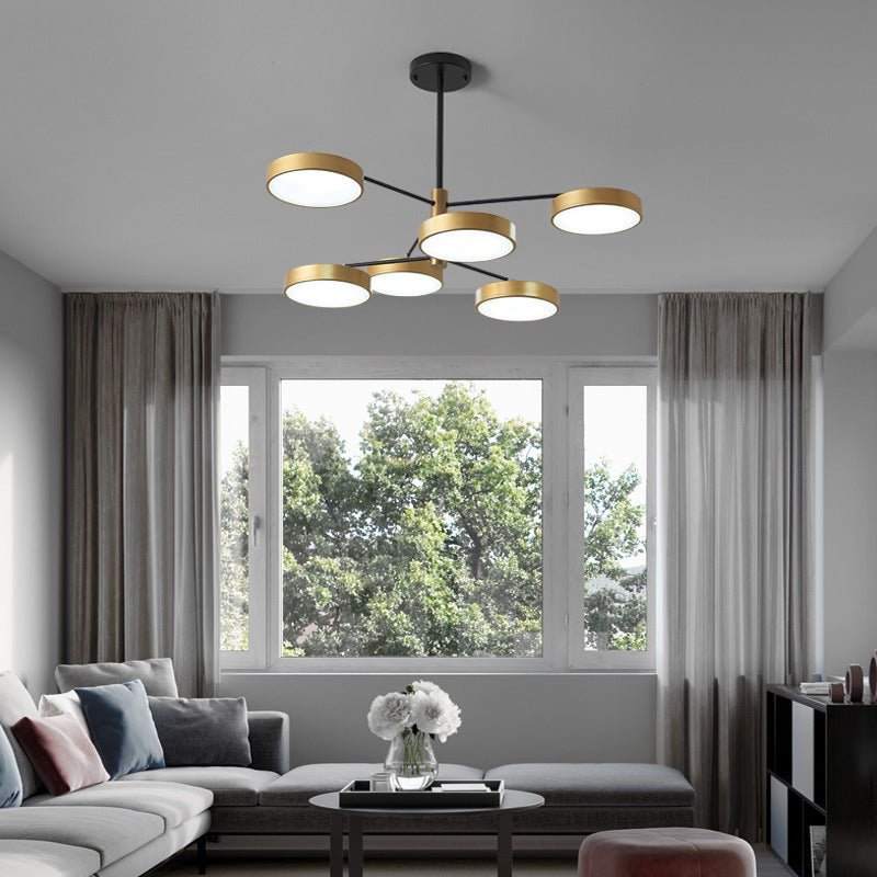 Pendelleuchte aus Metall im schlichten Stil mit 6 Köpfen, Gold/Weiß – Hängende Deckenleuchte für das Wohnzimmer im Zweigstil