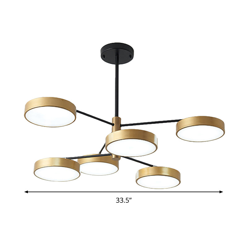 Pendelleuchte aus Metall im schlichten Stil mit 6 Köpfen, Gold/Weiß – Hängende Deckenleuchte für das Wohnzimmer im Zweigstil