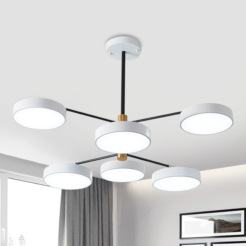 Pendelleuchte aus Metall im schlichten Stil mit 6 Köpfen, Gold/Weiß – Hängende Deckenleuchte für das Wohnzimmer im Zweigstil