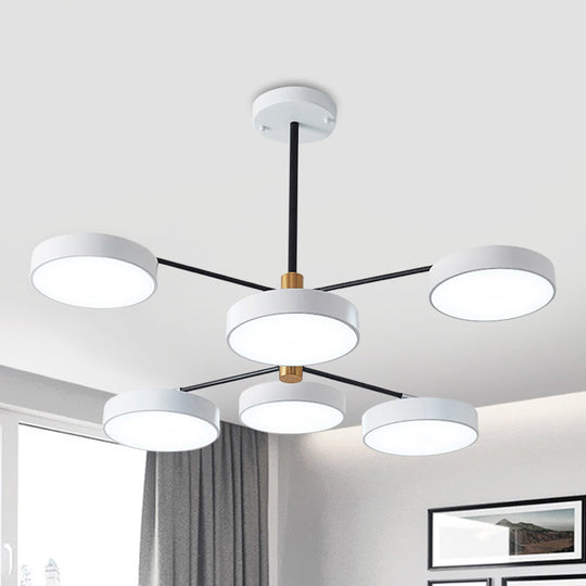 Pendelleuchte aus Metall im schlichten Stil mit 6 Köpfen, Gold/Weiß – Hängende Deckenleuchte für das Wohnzimmer im Zweigstil