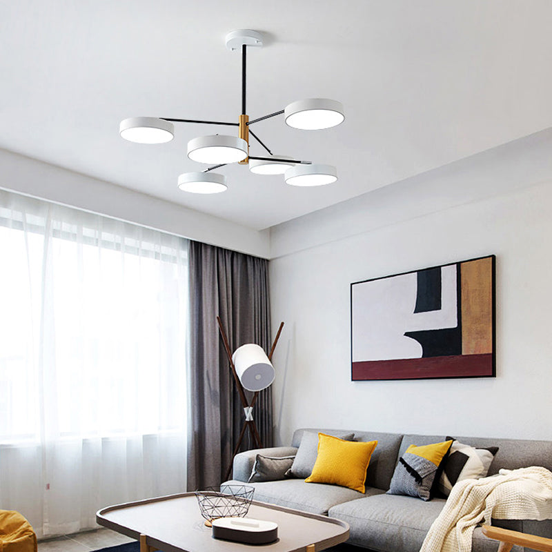 Pendelleuchte aus Metall im schlichten Stil mit 6 Köpfen, Gold/Weiß – Hängende Deckenleuchte für das Wohnzimmer im Zweigstil