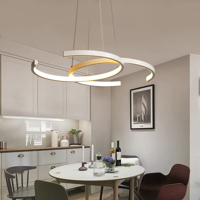 Minimalist Double C-Shape Metal Ceiling Pendant Light In Black/White - Led Chandelier With