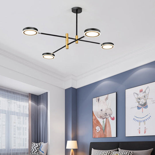 Moderner Starburst-Kronleuchter aus Metall – 4/6 Köpfe, Weiß-/Schwarzgold-Finish, warmweißes Licht