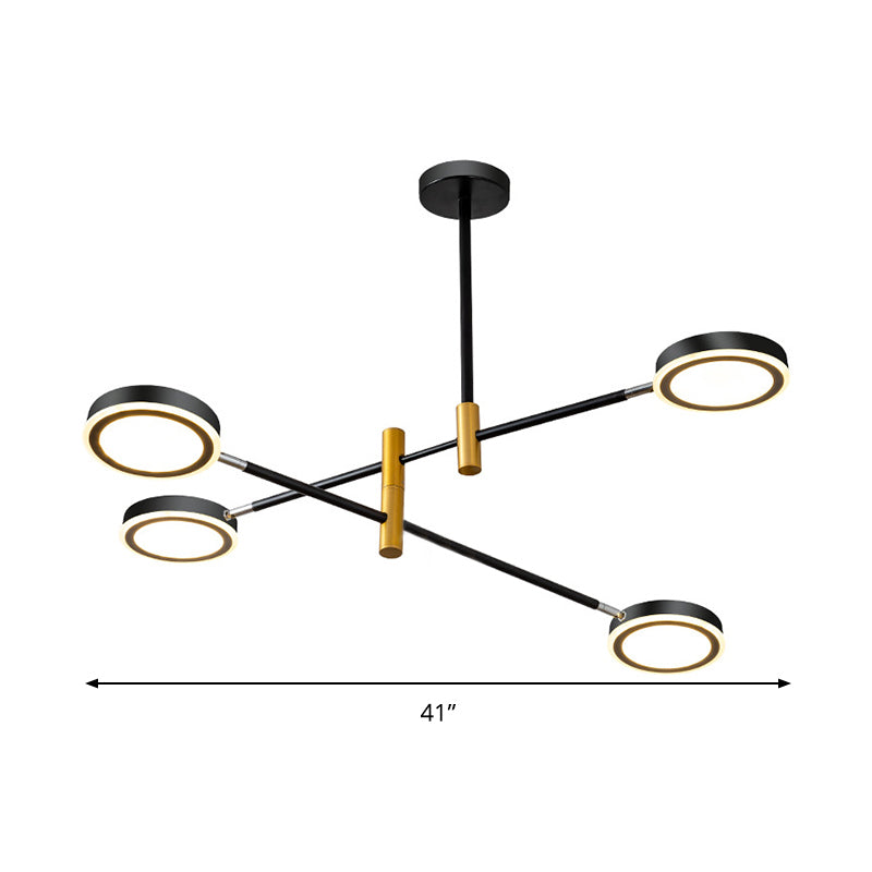 Moderner Starburst-Kronleuchter aus Metall – 4/6 Köpfe, Weiß-/Schwarzgold-Finish, warmweißes Licht