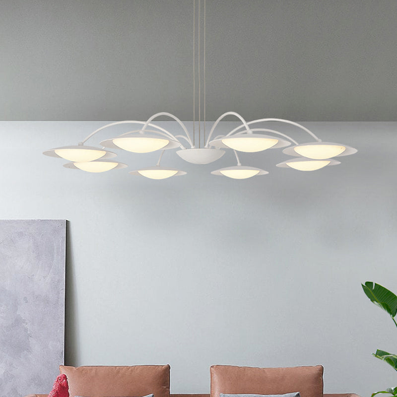 Simple Style Disc Chandelier - 8-Head Metal Hanging Light Fixture In White For Living Room