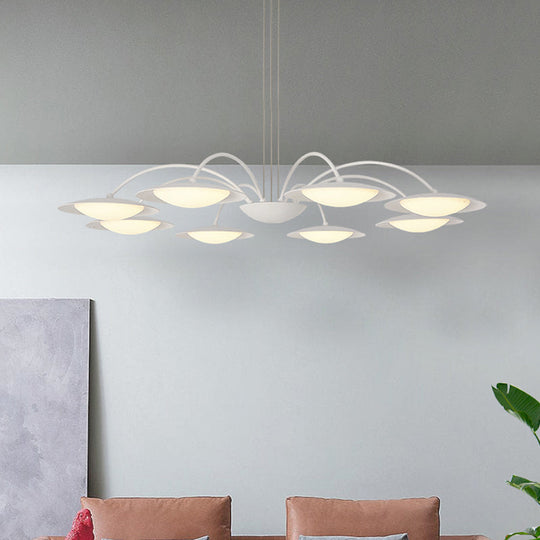 Simple Style Disc Chandelier - 8-Head Metal Hanging Light Fixture In White For Living Room