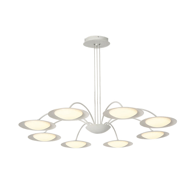 Simple Style Disc Chandelier - 8-Head Metal Hanging Light Fixture In White For Living Room