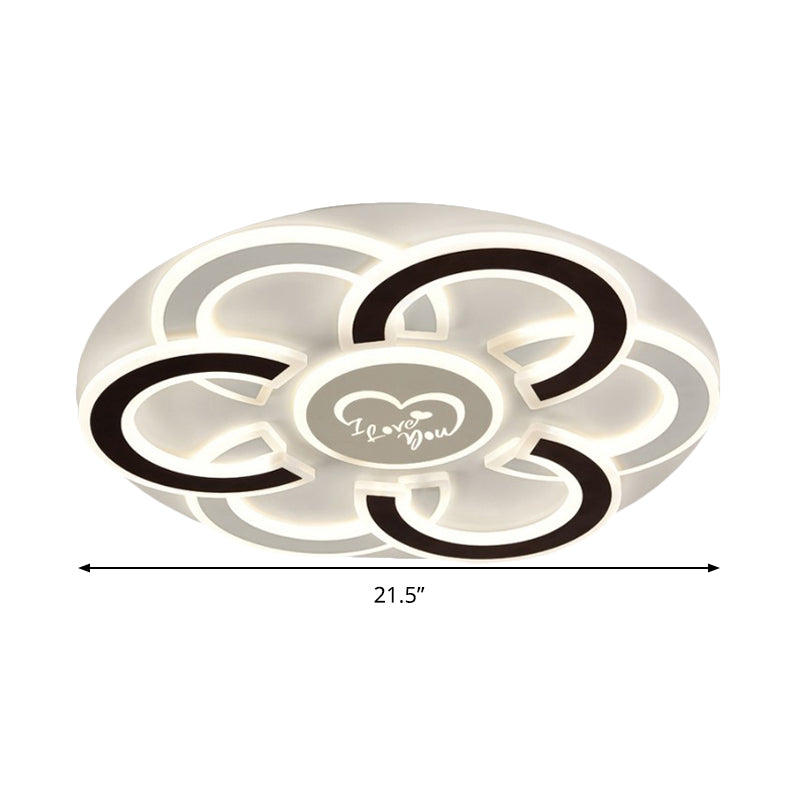 Contemporary Black And White Led Flush Mount Ceiling Light With Floral Design Diffuser