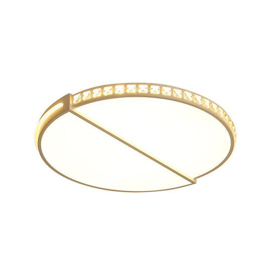 16.5/20.5 Simple Metallic Led Flush Mount Ceiling Light In Warm/White/3 Color With Crystal Accent -