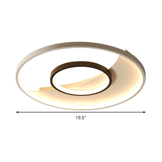 Modern Black And White Double Ring Led Flush Mount Ceiling Light - 16’/19.5’ Wide