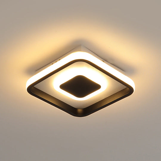 Modern Mini Led Flush Mount Ceiling Lamp With Black Frame In Warm/White/3 - Color Light Options