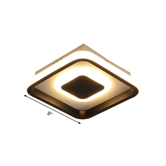 Modern Mini Led Flush Mount Ceiling Lamp With Black Frame In Warm/White/3 - Color Light Options