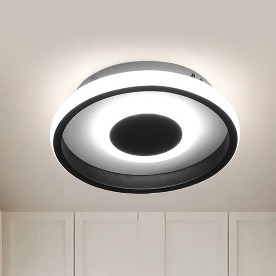 Modern Mini Led Flush Mount Ceiling Lamp With Black Frame In Warm/White/3 - Color Light Options