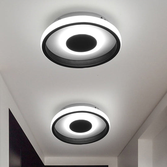 Modern Mini Led Flush Mount Ceiling Lamp With Black Frame In Warm/White/3 - Color Light Options