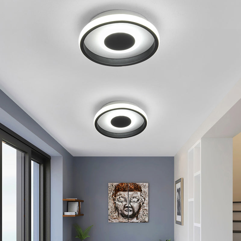 Modern Mini Led Flush Mount Ceiling Lamp With Black Frame In Warm/White/3-Color Light Options
