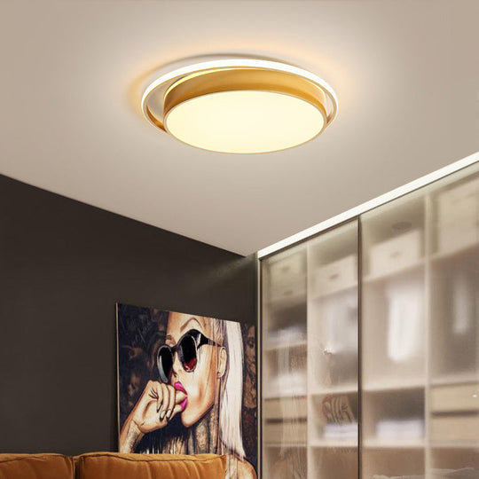 Round Flush Mount Led Ceiling Light In Simple Acrylic Design - Black/Gold Finish Remotely Dimmable