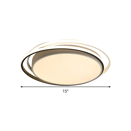 15’/19’ W Led Flush Ring Light - Simple Style Metal Ceiling Lighting In Black/White