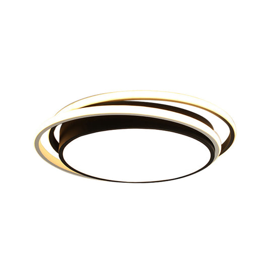 15’/19’ W Led Flush Ring Light - Simple Style Metal Ceiling Lighting In Black/White