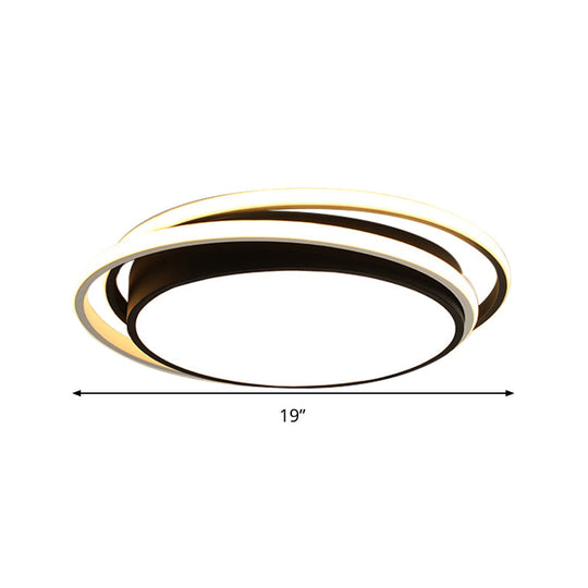 15’/19’ W Led Flush Ring Light - Simple Style Metal Ceiling Lighting In Black/White