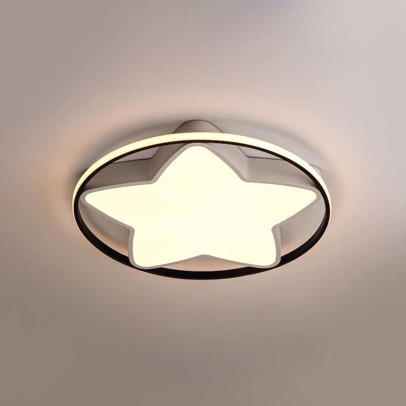Contemporary Metal Five - Pointed Star Ceiling Light In Black & White - 19.5’/23.5’ Wide Led