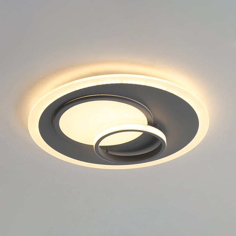 Contemporary Acrylic Round Flush Mount Lamp - Gray 16/19.5 Wide Led Ceiling Fixture With Warm/White