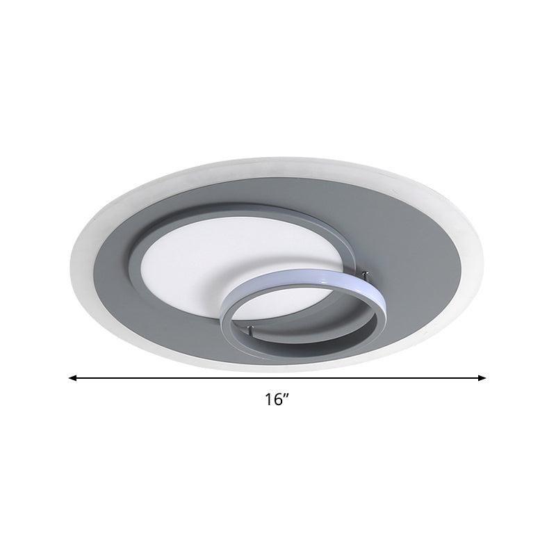 Contemporary Acrylic Round Flush Mount Lamp - Gray 16’/19.5’ Wide Led Ceiling Fixture With