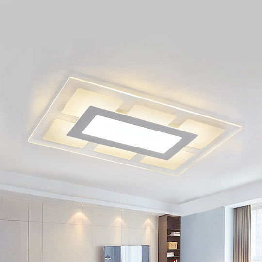 Modern White Rectangle Ceiling Light - Acrylic Led Flush Mount Warm/White (23.5/35.5 Wide) / 23.5