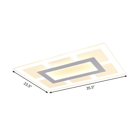 Modern White Rectangle Ceiling Light - Acrylic Led Flush Mount Warm/White (23.5’/35.5’ Wide)