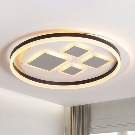 Contemporary Led Ceiling Lamp For Bedroom Décor - Coffee Rhombus Flush Mount Fixture
