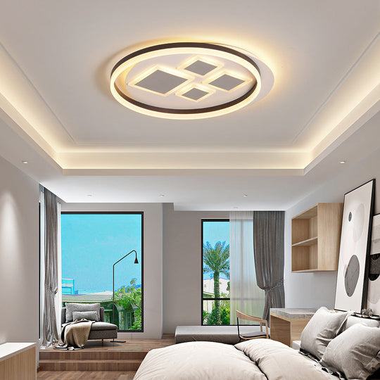 Contemporary Led Ceiling Lamp For Bedroom Décor - Coffee Rhombus Flush Mount Fixture