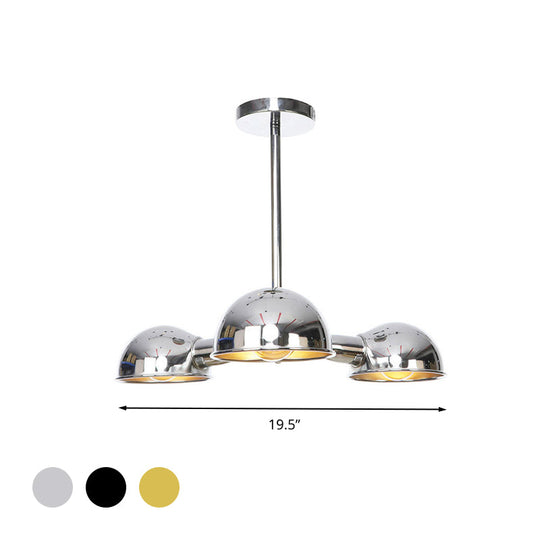 Sleek Dome Metal Semi Flush Industrial 3 - Light Ceiling Light In Black/Brass/Chrome For Living Room
