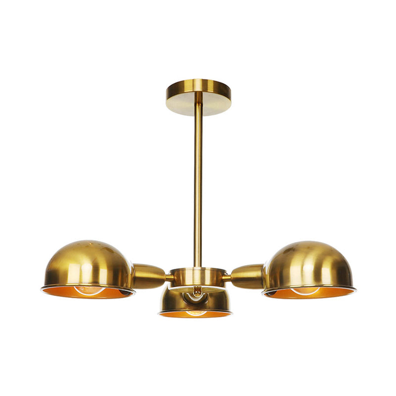 Sleek Dome Metal Semi Flush Industrial 3 - Light Ceiling Light In Black/Brass/Chrome For Living Room